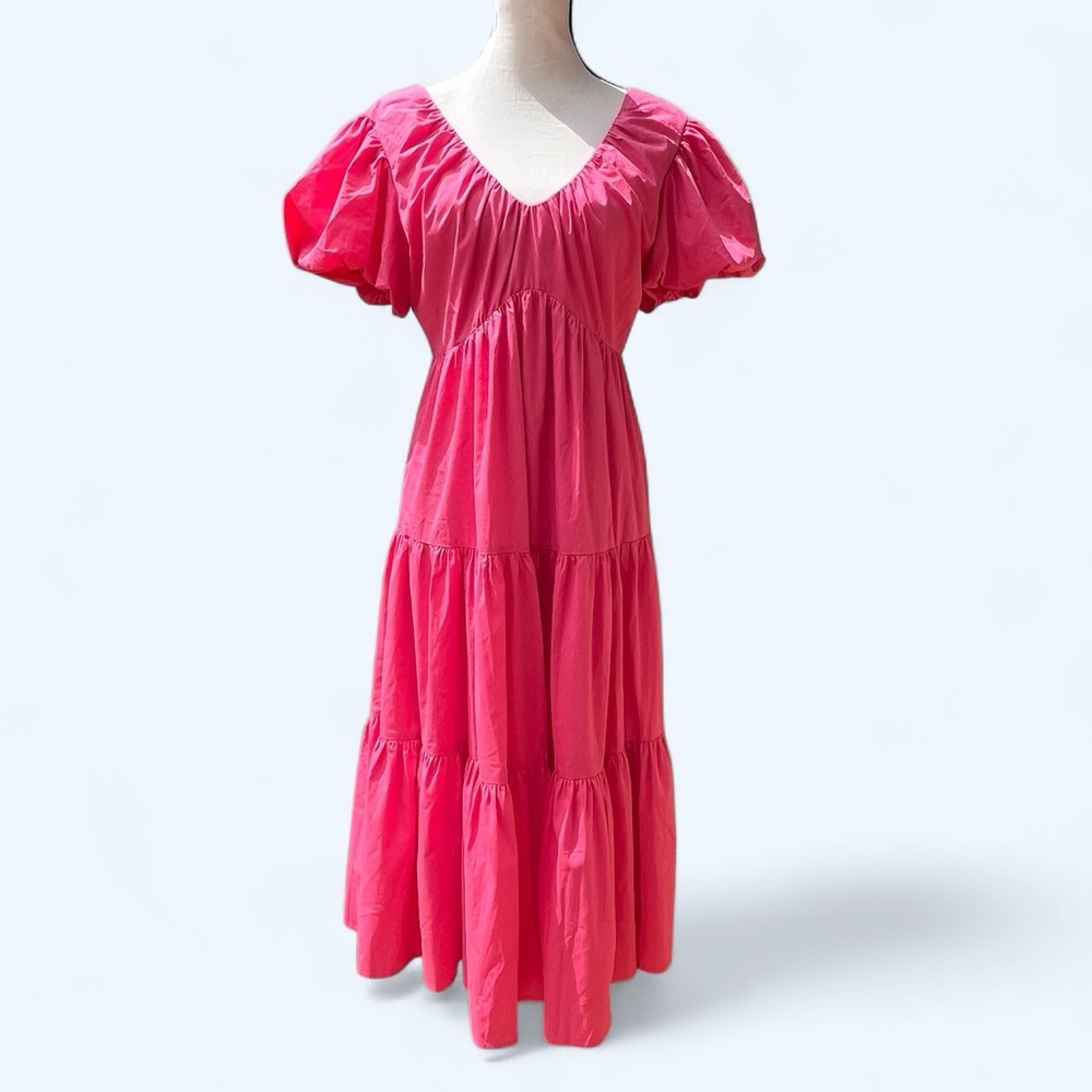 Nanette Lepore pink puff sleeve tiered ruffle dress
